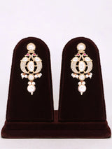 Polki and Pearl Drop Necklace and Earrings Set in Brass