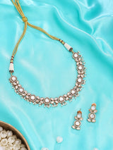 Kundan Stone Studded Brass Necklace and Earrings Set