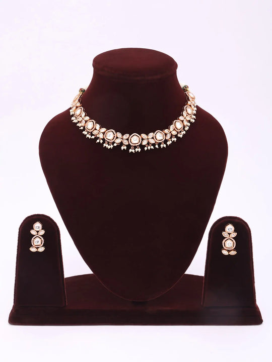 Kundan Stone Studded Brass Necklace and Earrings Set