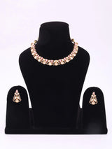 Pink Kundan Necklace and Earrings Set in Brass