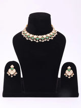 Kundan Stone Studded Brass Necklace and Earrings Set