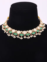 Kundan Stone Studded Brass Necklace and Earrings Set