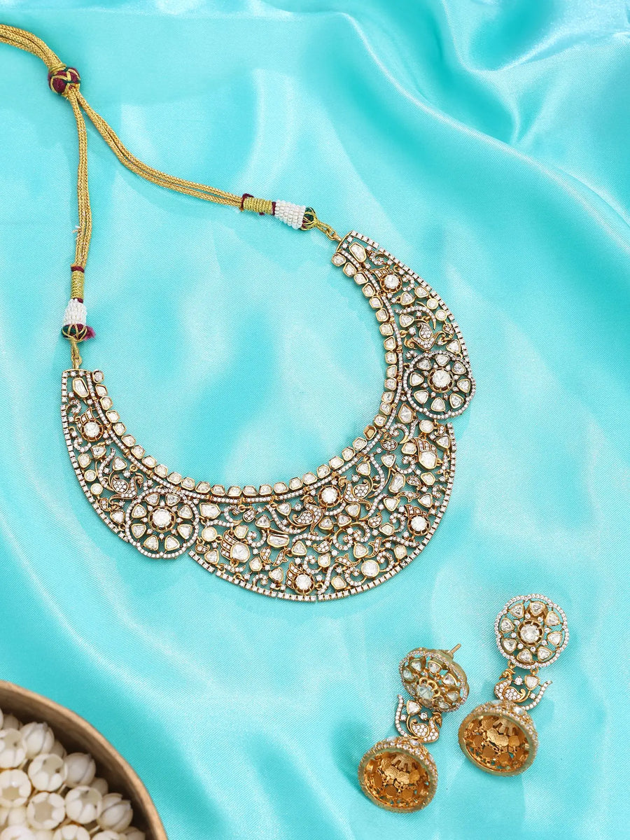 Bridal Kundan Stone Studded Necklace Set with Jhumka Earrings
