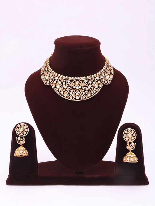 Bridal Kundan Stone Studded Necklace Set with Jhumka Earrings