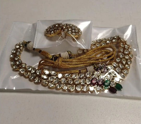 Kundan Stone Studded Brass Choker Set with Earrings
