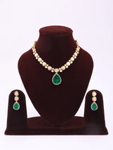 Kundan Green and Red Stone Necklace Set with Earrings