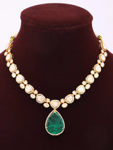 Kundan Green and Red Stone Necklace Set with Earrings
