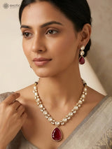 Kundan Green and Red Stone Necklace Set with Earrings