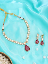 Kundan Green and Red Stone Necklace Set with Earrings
