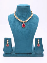 Kundan Green and Red Stone Necklace Set with Earrings