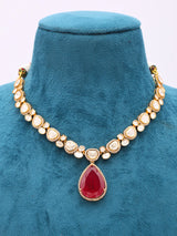 Kundan Green and Red Stone Necklace Set with Earrings
