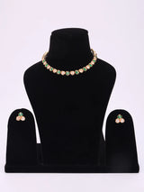 Leaf Motif Green and White Stone Necklace and Earrings Set