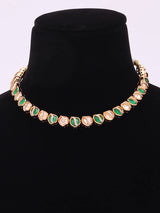 Leaf Motif Green and White Stone Necklace and Earrings Set