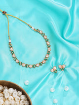 Leaf Motif Green and White Stone Necklace and Earrings Set