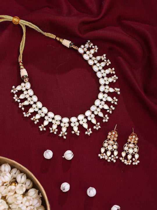 Kundan Pearl Drop Necklace Set with Matching Earrings