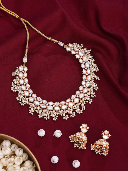 Kundan Pearl Choker Necklace Set with Earrings