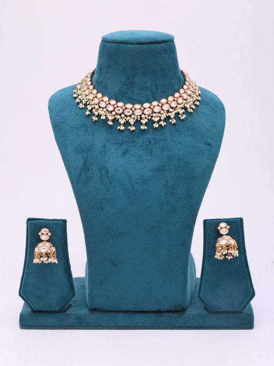 Kundan Pearl Choker Necklace Set with Earrings