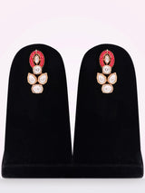 Oval Red Kundan Necklace and Earrings Set in Brass