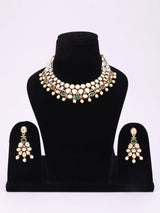 Kundan Green Stone and Pearl Drop Necklace and Earrings Set