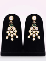Kundan Green Stone and Pearl Drop Necklace and Earrings Set