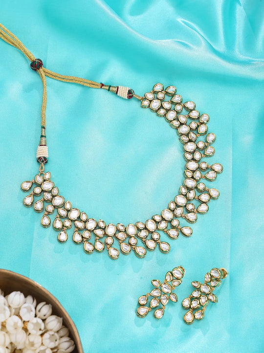 Teardrop Polki Brass Necklace and Earrings Set