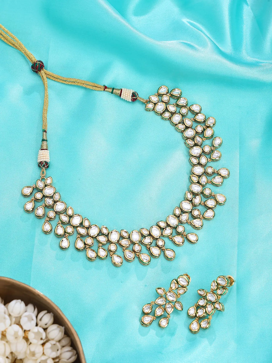 Teardrop Polki Brass Necklace and Earrings Set