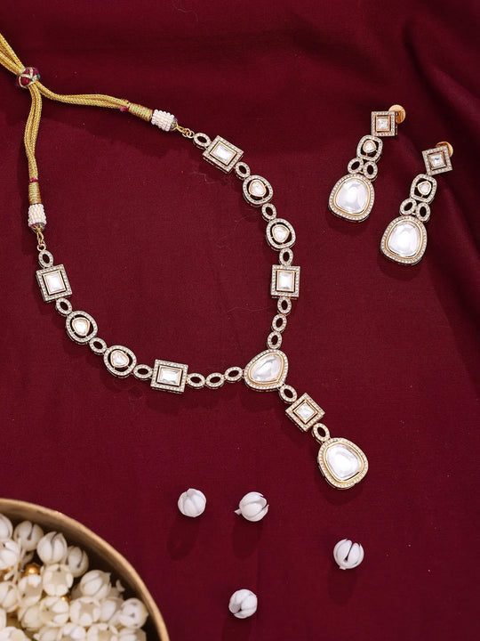Kundan Stone Studded Brass Necklace and Earrings Set