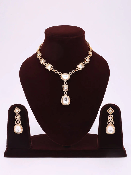 Kundan Stone Studded Brass Necklace and Earrings Set