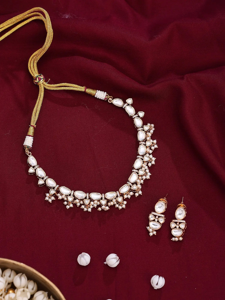 Polki and Pearl Drop Necklace Set with Earrings
