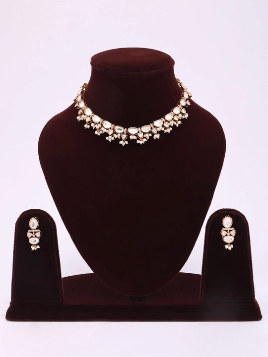 Polki and Pearl Drop Necklace Set with Earrings