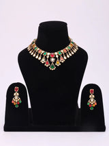 Multicolour Kundan Necklace and Earrings Set in Brass