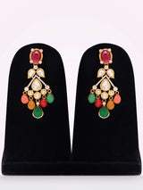 Multicolour Kundan Necklace and Earrings Set in Brass