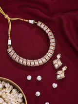 Kundan Square Cut Stone Necklace and Earrings Set in Brass