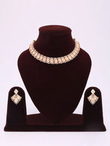 Kundan Square Cut Stone Necklace and Earrings Set in Brass