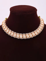 Kundan Square Cut Stone Necklace and Earrings Set in Brass