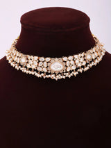 Polki and Pearl Drop Necklace and Earrings Set in Brass