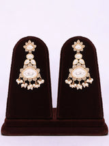 Polki and Pearl Drop Necklace and Earrings Set in Brass