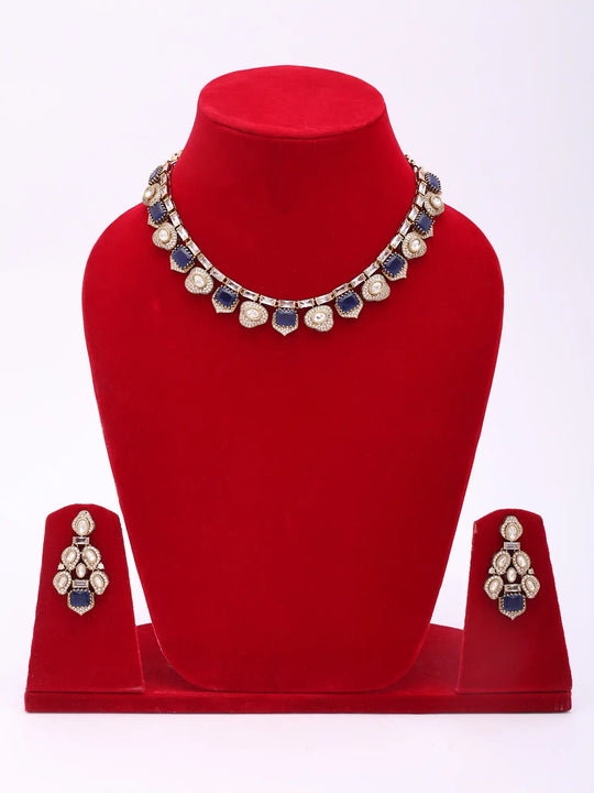 Kundan Blue and Orange Stone Necklace and Earrings Set
