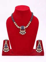 Kundan Bridal Necklace and Earrings Set in Blue Meenakari
