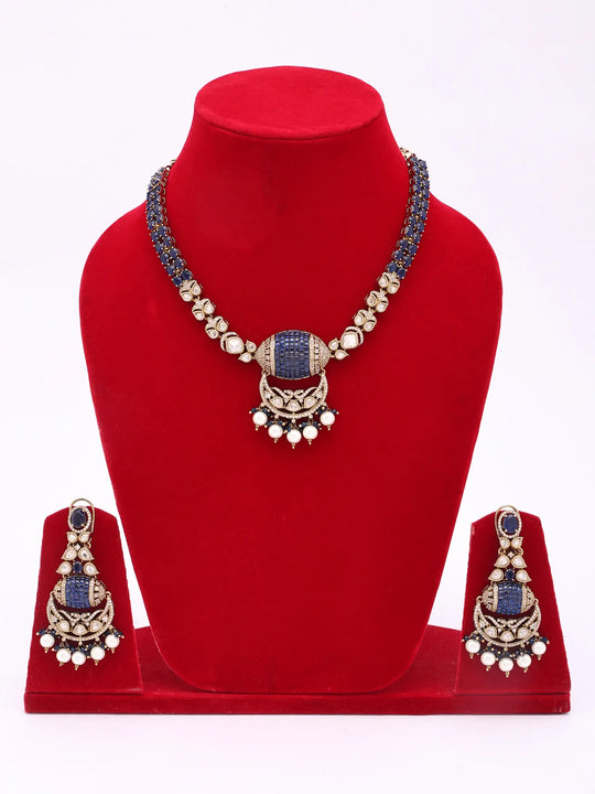 Kundan Bridal Necklace and Earrings Set in Blue Meenakari