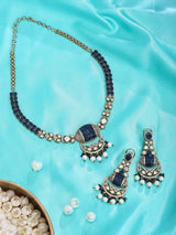 Kundan Bridal Necklace and Earrings Set in Blue Meenakari