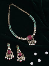 Kundan Bridal Necklace and Earrings Set in Blue Meenakari