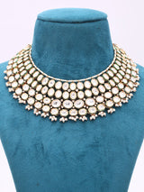 Oval Kundan and Pearl Necklace and Earrings Set in Brass