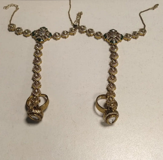 Brass Haath Phool Hand Harness Bracelet with Floral Links