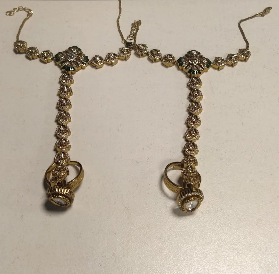 Brass Haath Phool Hand Harness Bracelet with Floral Links