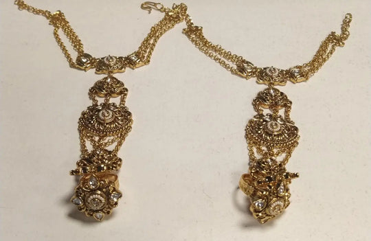 Brass Haath Phool Hand Chain Bracelet with Floral Detail