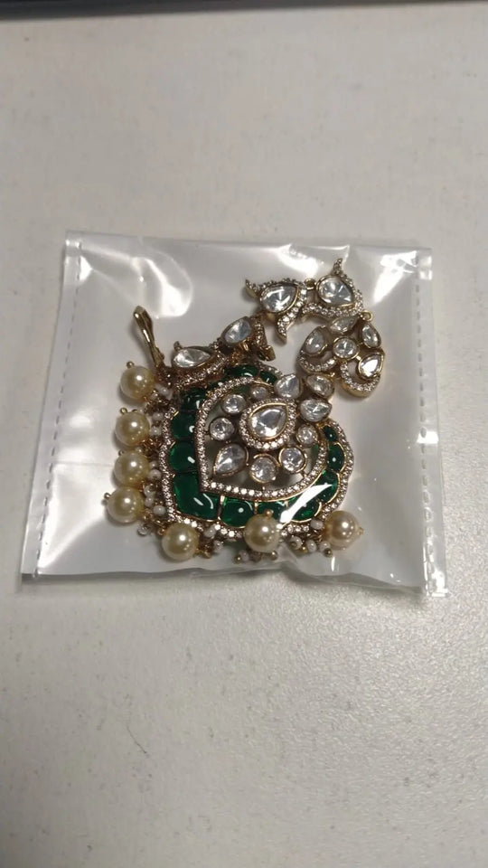 Enamel Green and Pink Brass Maang Tikka