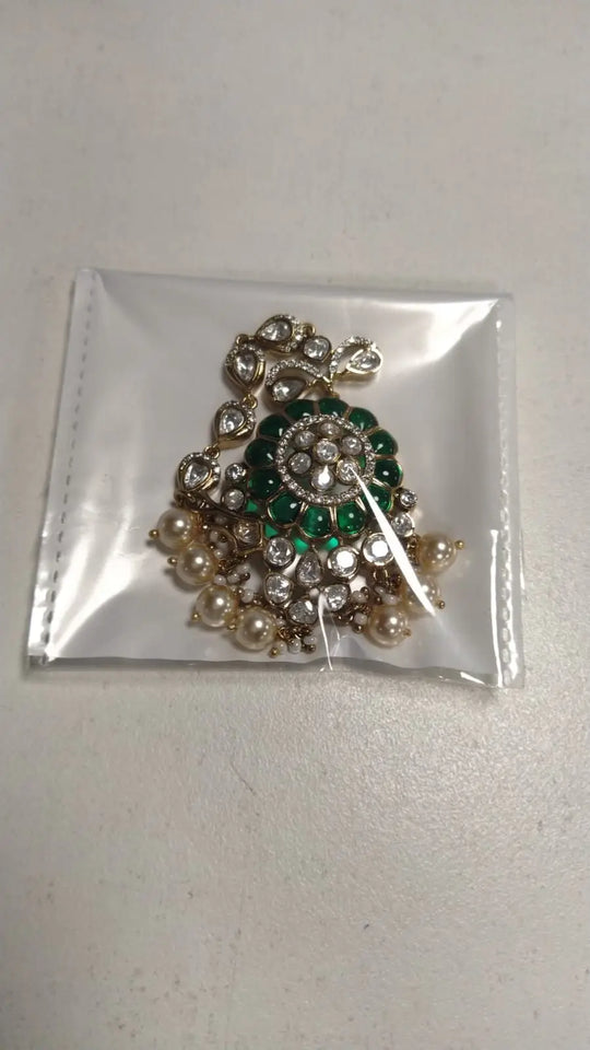 Green and Pink Enamel Brass Maang Tikka