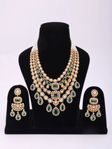 Faux Emerald Multi Strand Sterling Silver Necklace Set
