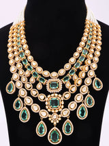 Faux Emerald Multi Strand Sterling Silver Necklace Set